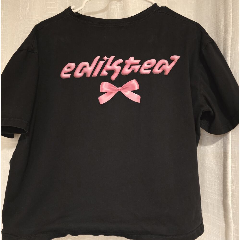 Edikted Womens One Size Black Boxy Short Sleeve Crew Neck Cropped T-Shirt Tee